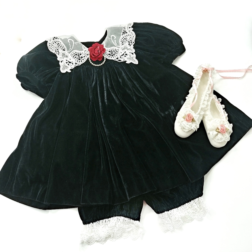 Vintage Velvet 2 Piece Black Velvet Dress Size 24